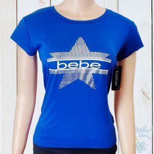NWT BEBE AUTHENTIC WOMEN'S BLUE CREW NECK SHORT SLEEVE T-SHIRT SIZE S M L XL